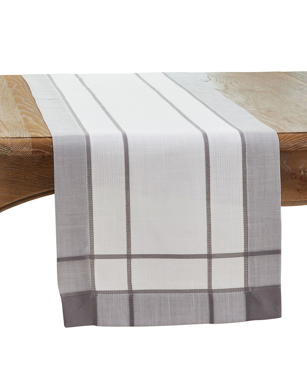 Saro Lifestyle Long Table Runner with Banded Border Design, 108" x 16"