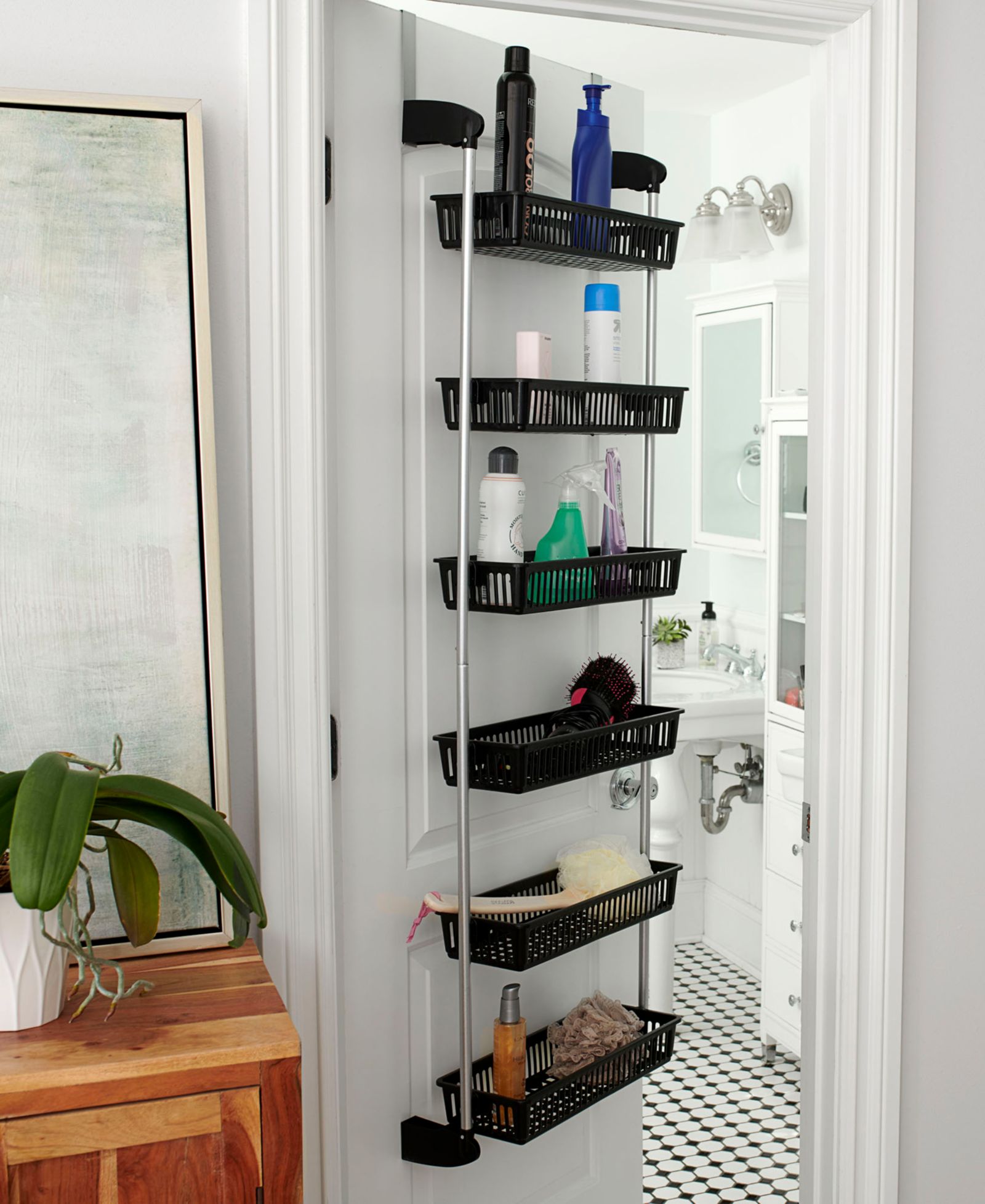 Household Essentials Over the Door Storage Rack, 6 Basket Door Organizer, Great for Use in Pantry as Spice Rack