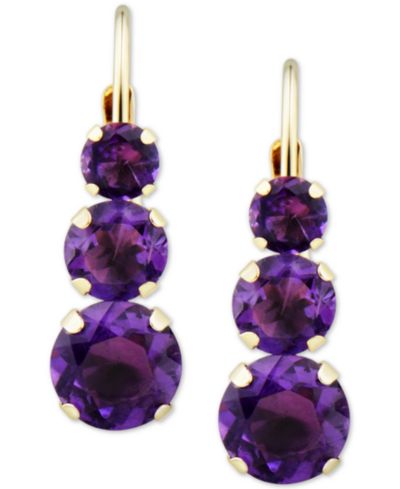 Amethyst Triple Stone Drop Earrings (1-3/8 ct. t.w.) in 14k Gold