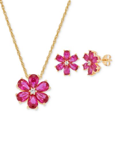 Подвеска-кулон с рубином Lab-Grown и белым сапфиром в 18k Gold-Plated Sterling Silver