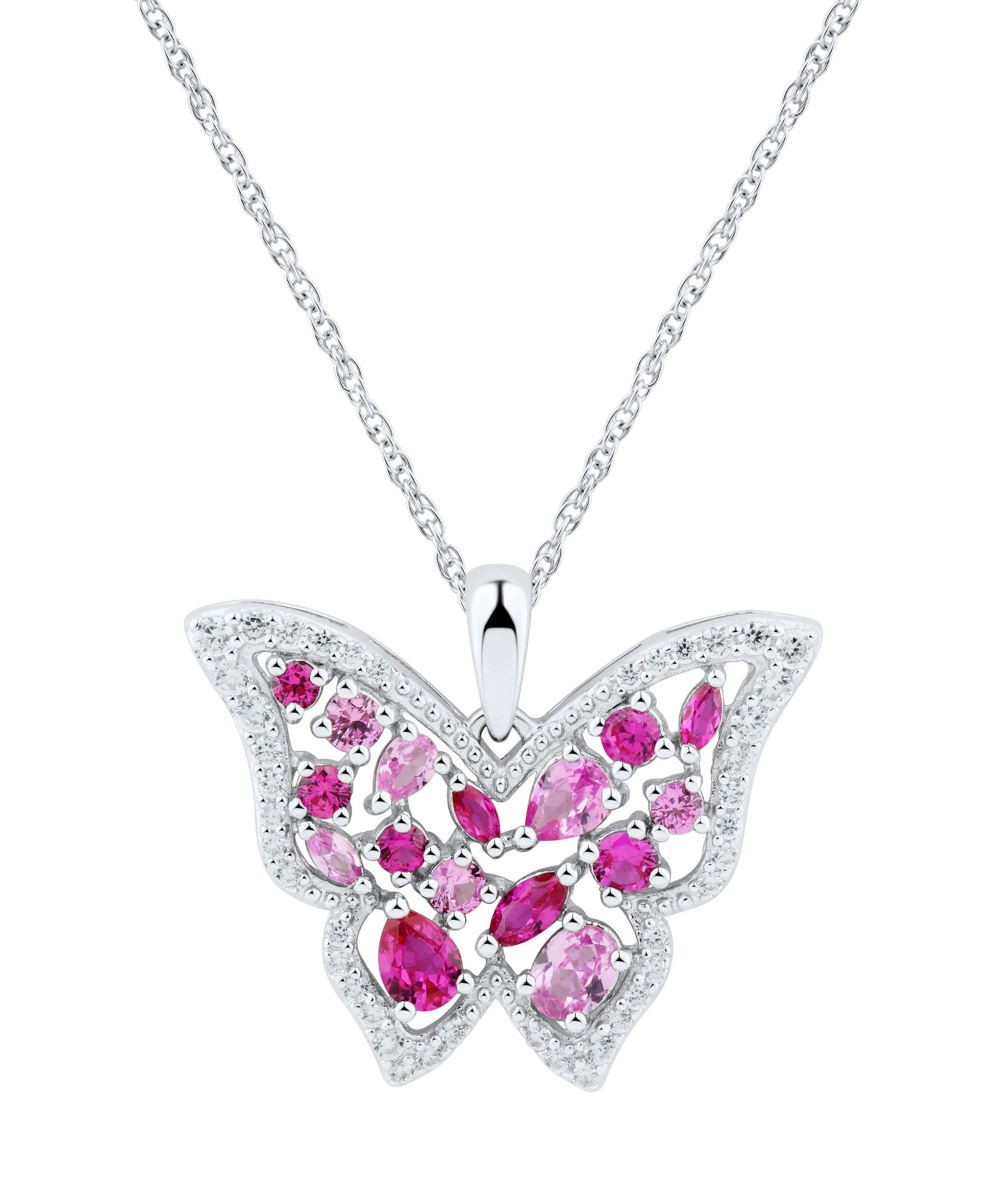 Подвеска-ожерелье Multi-Gemstone & Cubic Zirconia Butterfly в серебряном исполнении
