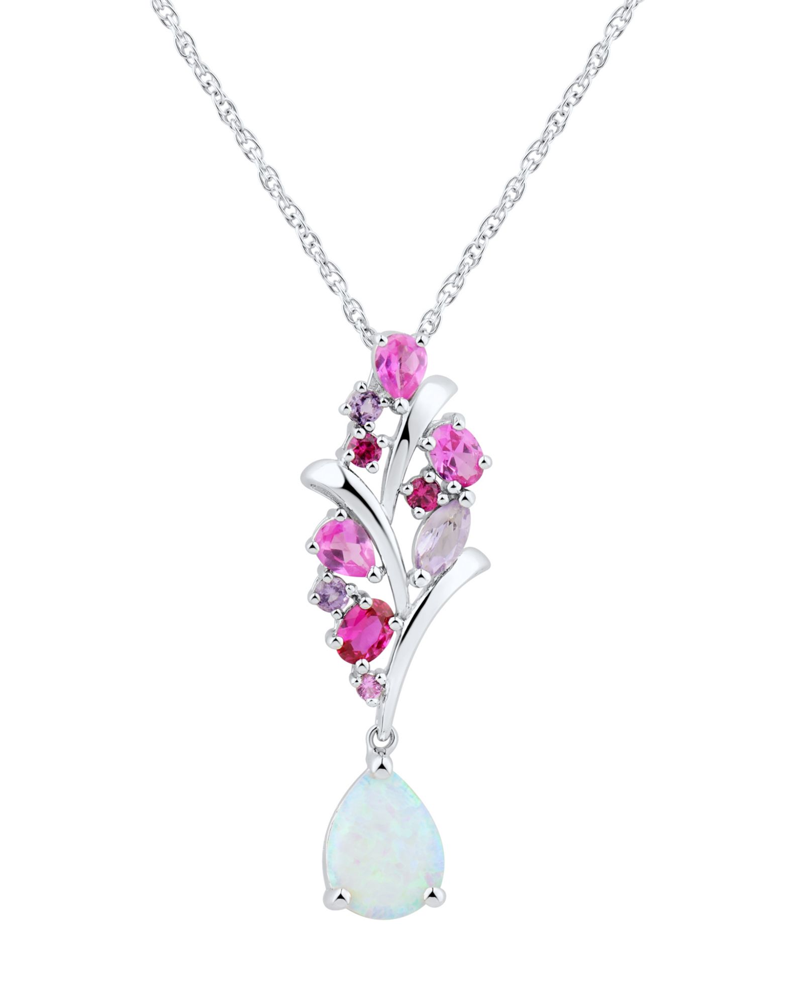 Подвеска-кулон Multi-Gemstone Cluster Drop 18" в серебре