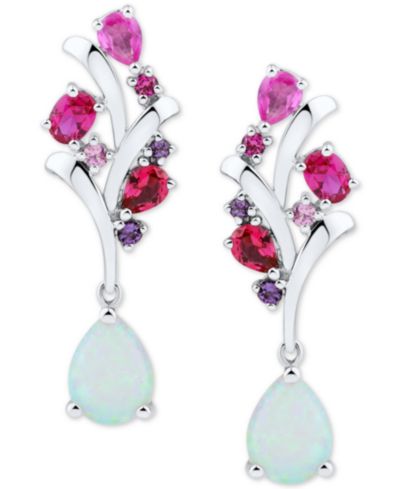 Серьги-подвески Multi-Gemstone Cluster (2 ct. t.w.) из Sterling Silver
