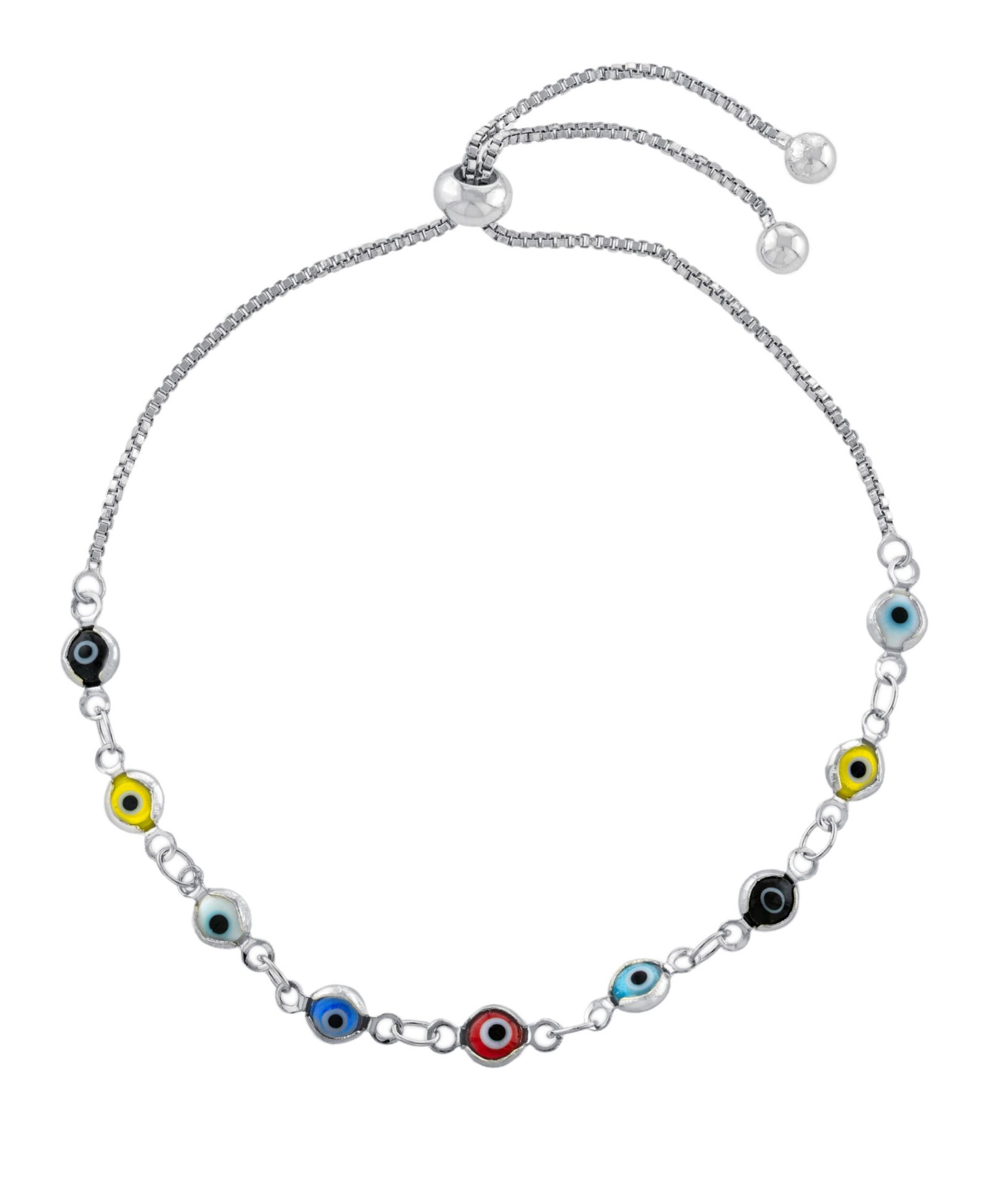 Multi color Glass Guardian Eye Adjustable Bracelet in Gold or Silver Plated