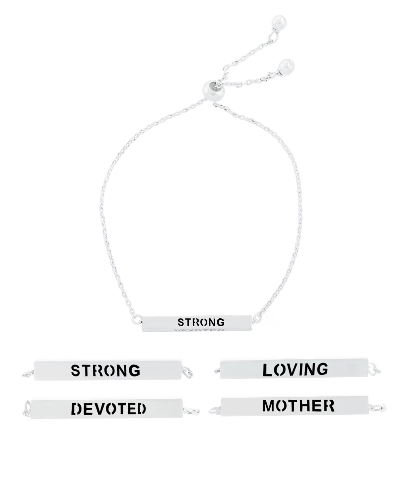 Браслет Macy's Inspirational Mother Devoted Loving and Strong Silver Plated Adjustable