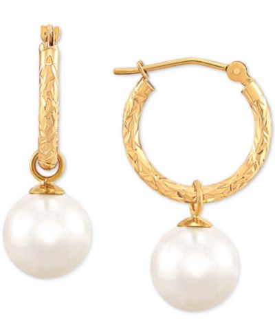 Honora Серьги-кольца с натуральным речным жемчугом (9mm) из 14k золота