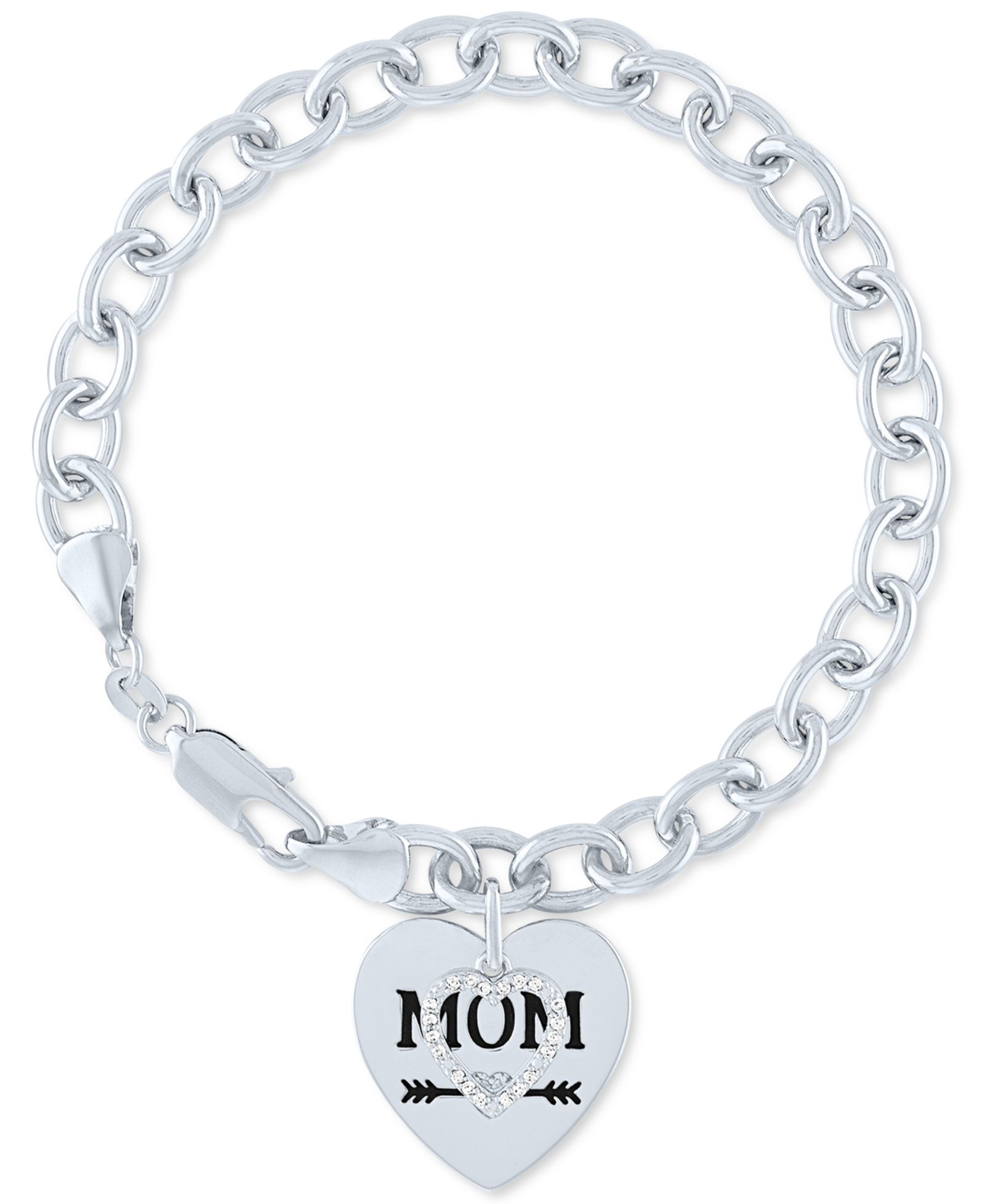 Браслет Diamond Mom с подвеской в виде сердца из стерлингового серебра (1/10 ct. t.w.)