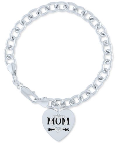 Браслет Diamond Mom с подвеской в виде сердца из стерлингового серебра (1/10 ct. t.w.)