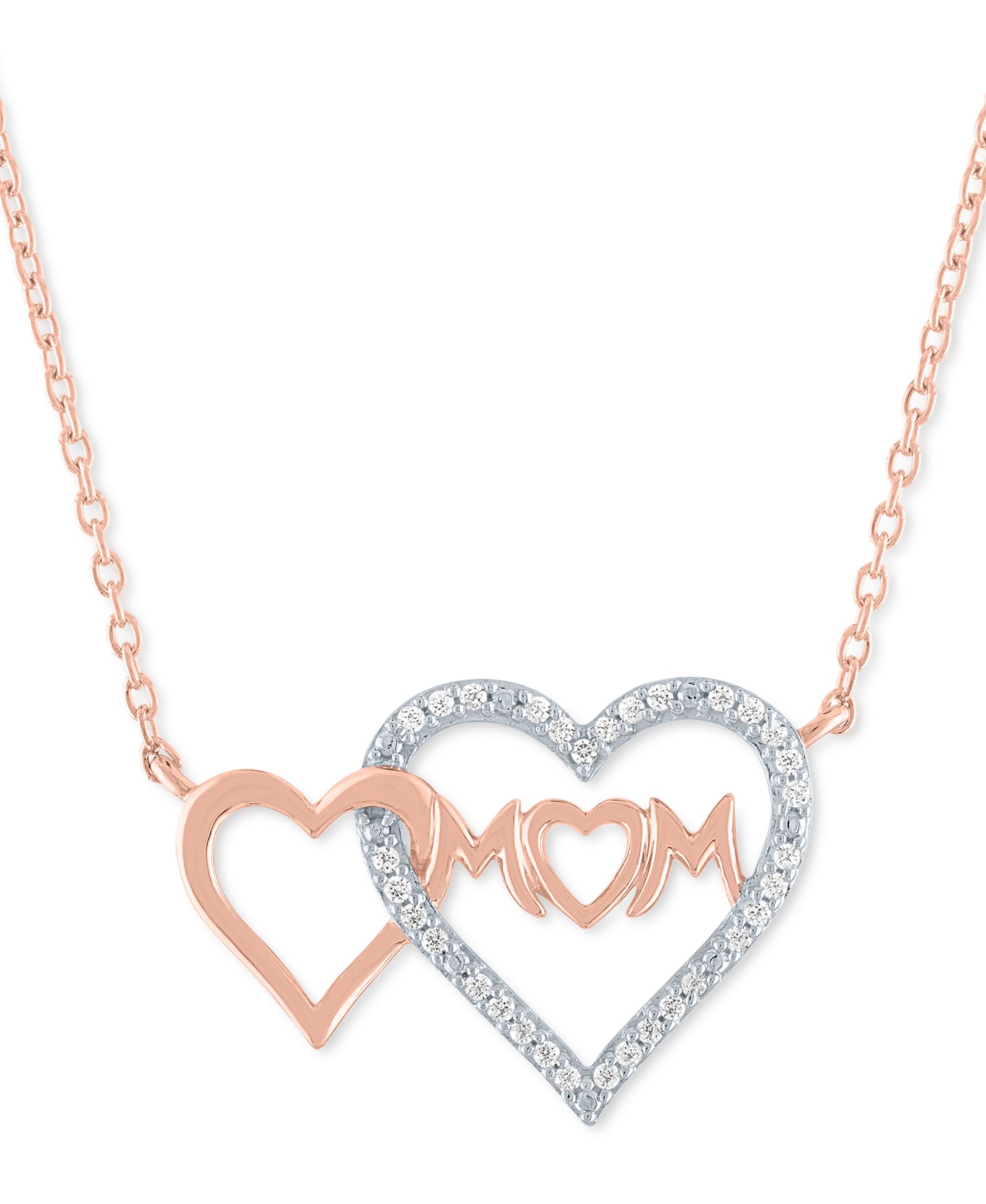 Подвеска Diamond Double Heart Mom 18" in 14k Rose Gold-Plated Sterling Silver