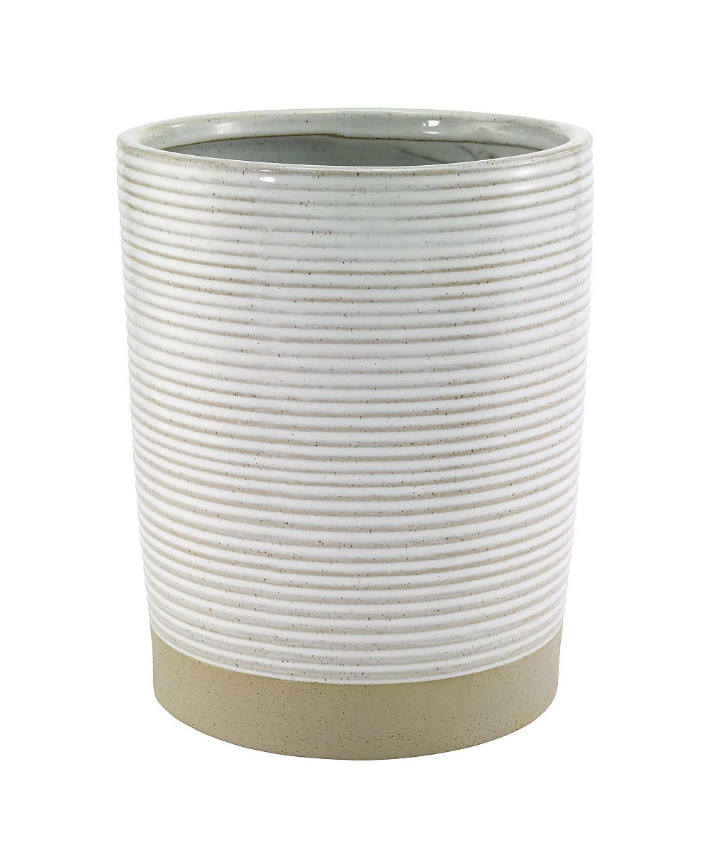 Avanti Drift Lines Textured Ribbed Ceramic Wastebasket