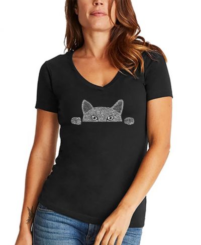 Женская футболка Polo Ralph Lauren с принтом Word Art Peeking Cat и V-образным вырезом