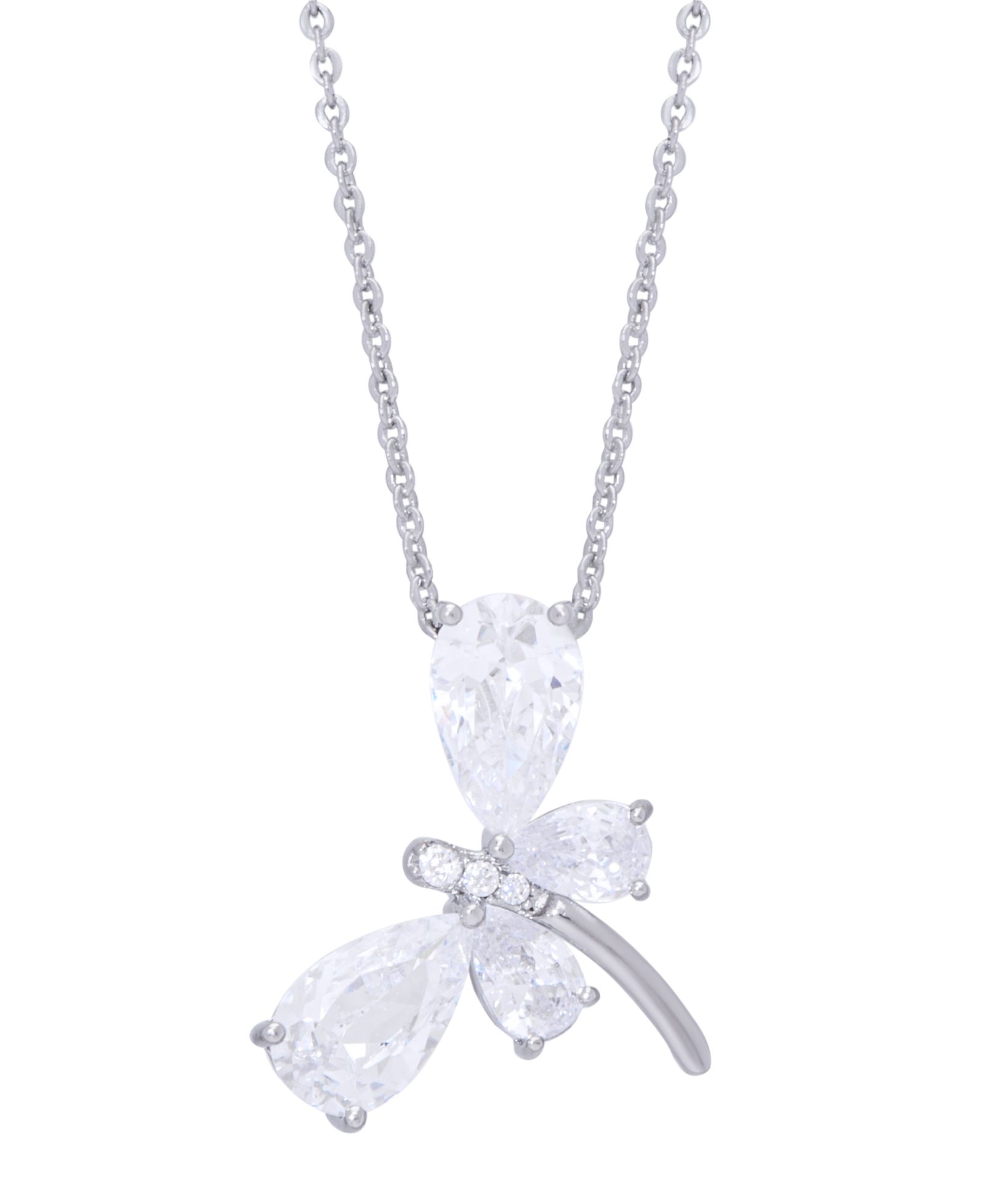 Подвеска Dragonfly из Cubic Zirconia, ожерелье 18" Silver Plate