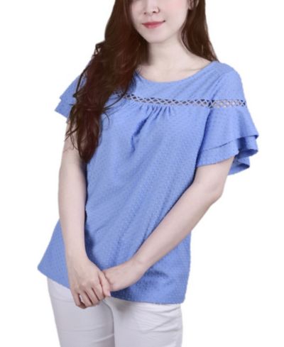 NY Collection Топ с двойными рукавами Swiss Dot Petite