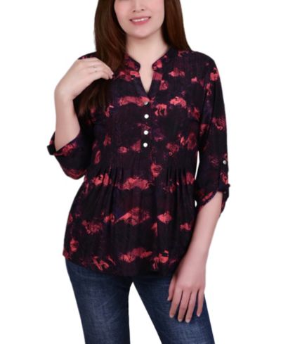 NY Collection Petite Принтed топ с рукавом 3/4 и разрезом
