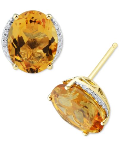 Серьги-гвоздики с цитрином (3-1/5 ct. t.w.) и бриллиантом (1/20 ct. t.w.) в 14k Gold (также в Mystic Topaz)