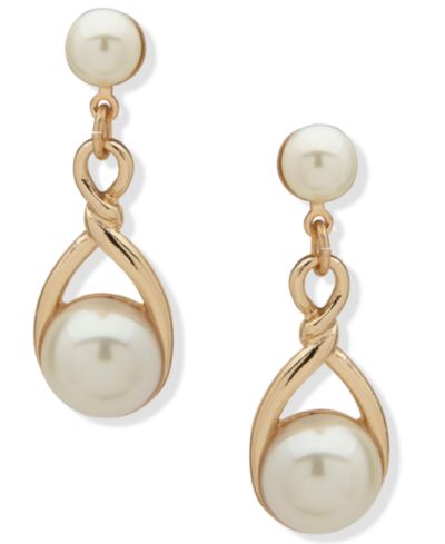 Серьги-подвески Anne Klein с имитацией жемчуга золотистого цвета