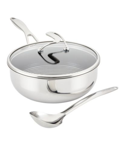 Сковорода Circulon SteelShield C-Series Tri-Ply Clad Nonstick Chef с крышкой и набором кухонных принадлежностей, 3 предмета, серебристая