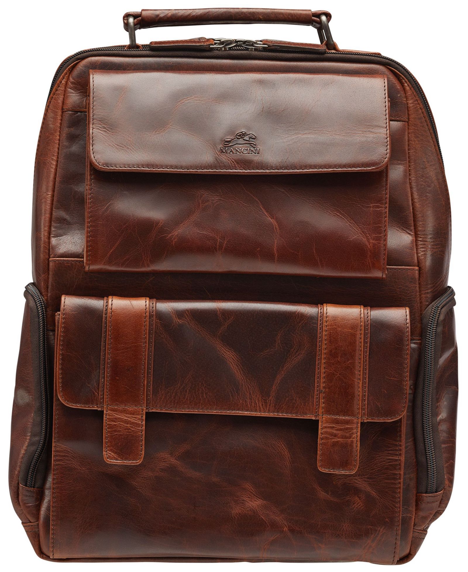 Mancini Men's Secure Pocket Leather Laptop Backpack