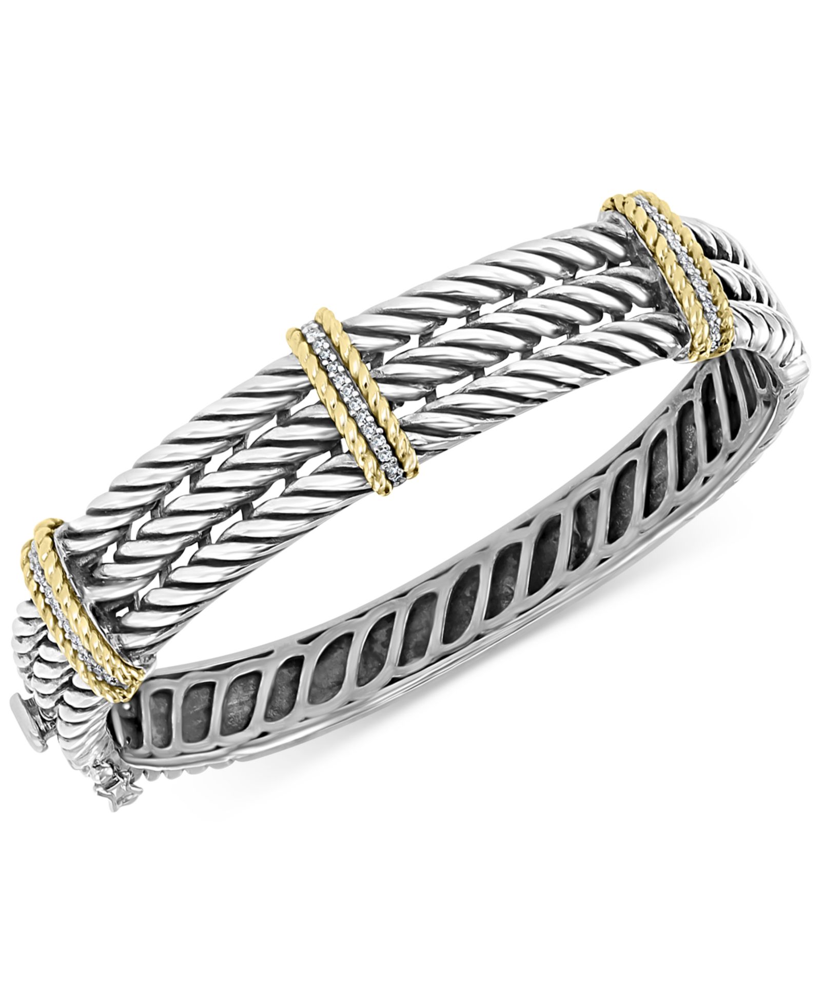 Браслет EFFY® Diamond Triple Band Bangle (1/5 ct. t.w.) в Sterling Silver & 18k Gold