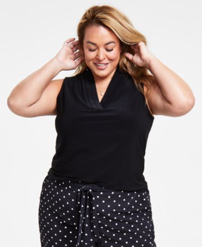 Anne Klein топ без рукавов с плиссировкой и V-образным вырезом, Plus Size