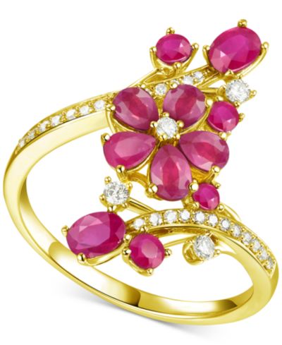 Кольцо с рубином (1-1/2 ct. t.w.) и бриллиантом (1/4 ct. t.w.) Flower Statement в 14k Gold