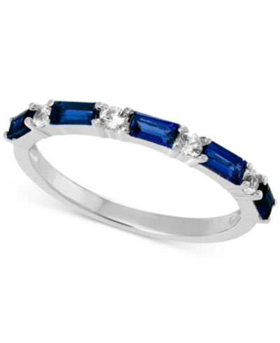 Macy's Кольцо с выращенными сапфирами Blue Sapphire & White Sapphire в серебре