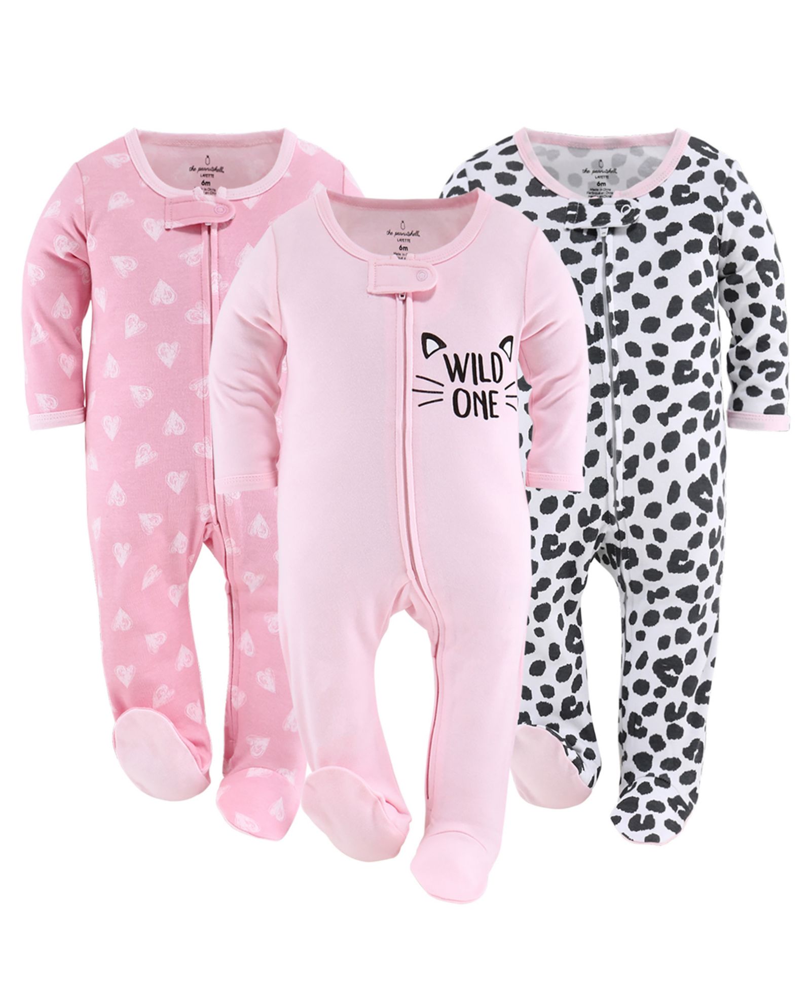 The Peanutshell Baby Girls Sleep n Play Footed Pajamas Sleepwear Set, 0-3 Months, Pink, 3-Pack