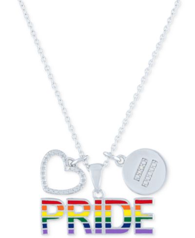 Подвеска Macy's Diamond Accented Disc, Heart & PRIDE в Sterling Silver