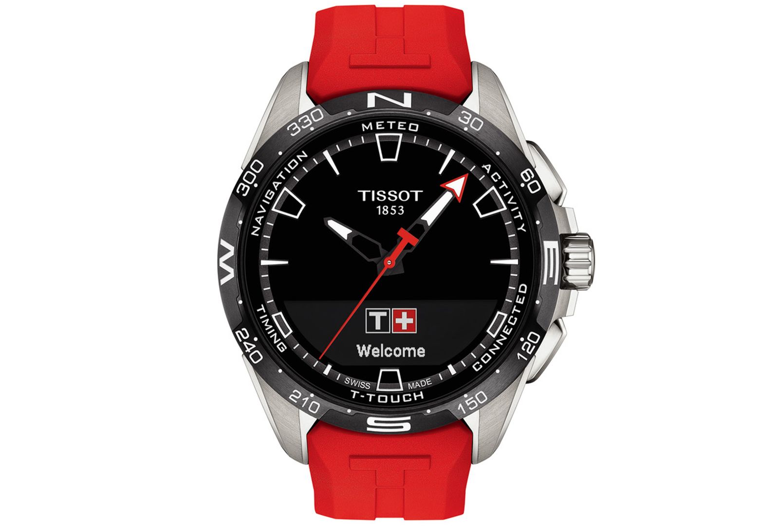 Смарт-часы Tissot Men's Swiss T-Touch Connect Solar Red Rubber Strap, 48mm