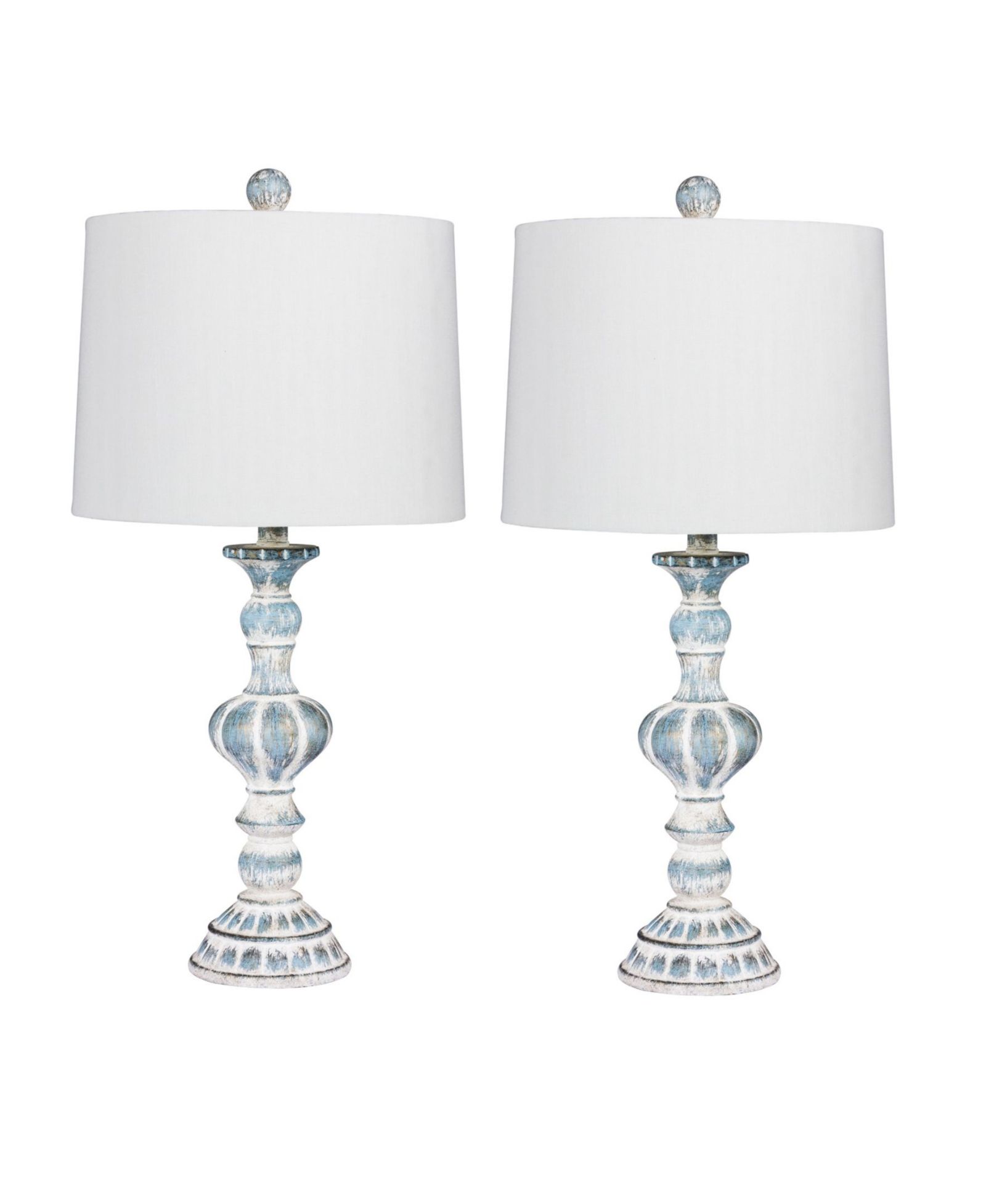 FANGIO LIGHTING Distressed Sculpted Candlestick Resin Table Lamps, Set of 2