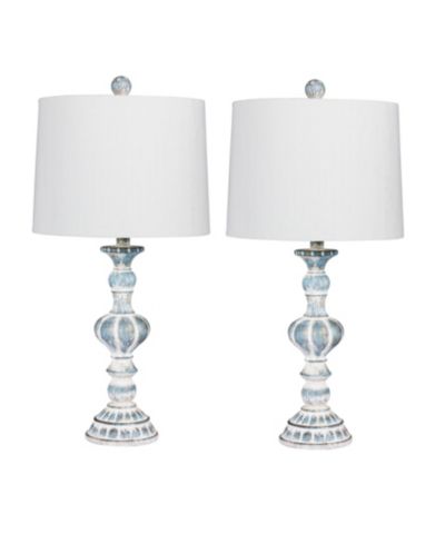 FANGIO LIGHTING Distressed Sculpted Candlestick Resin Table Lamps, Set of 2