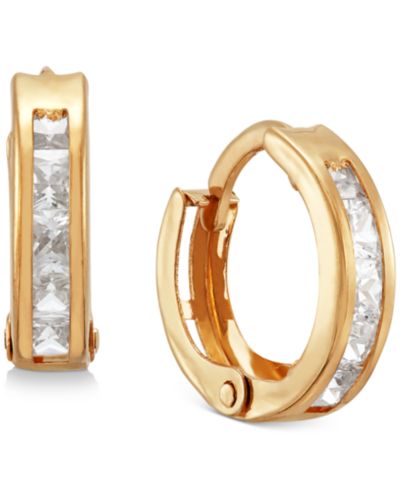Children's Cubic Zirconia Extra Small Huggie Hoop Earrings in 14k Gold, 10mm