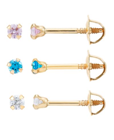 3-Pc. Set Cubic Zirconia Screwback Children's Stud Earrings в 14k Gold