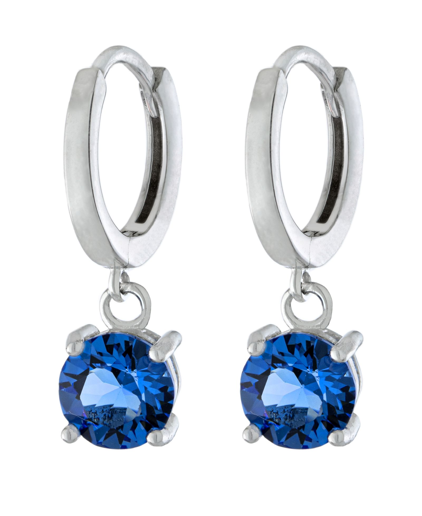 Fine Crystal 6mm Drop Hoop Earrings in Sterling Silver