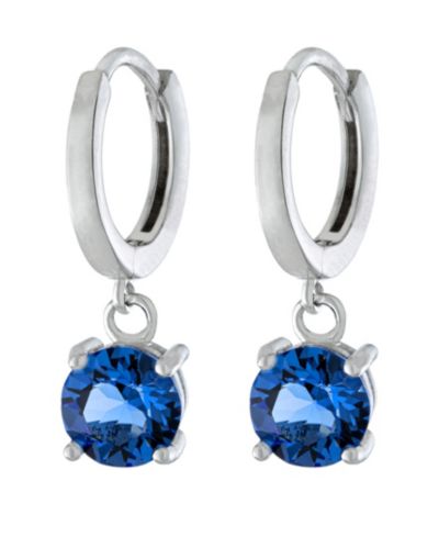 Fine Crystal 6mm Drop Hoop Earrings in Sterling Silver
