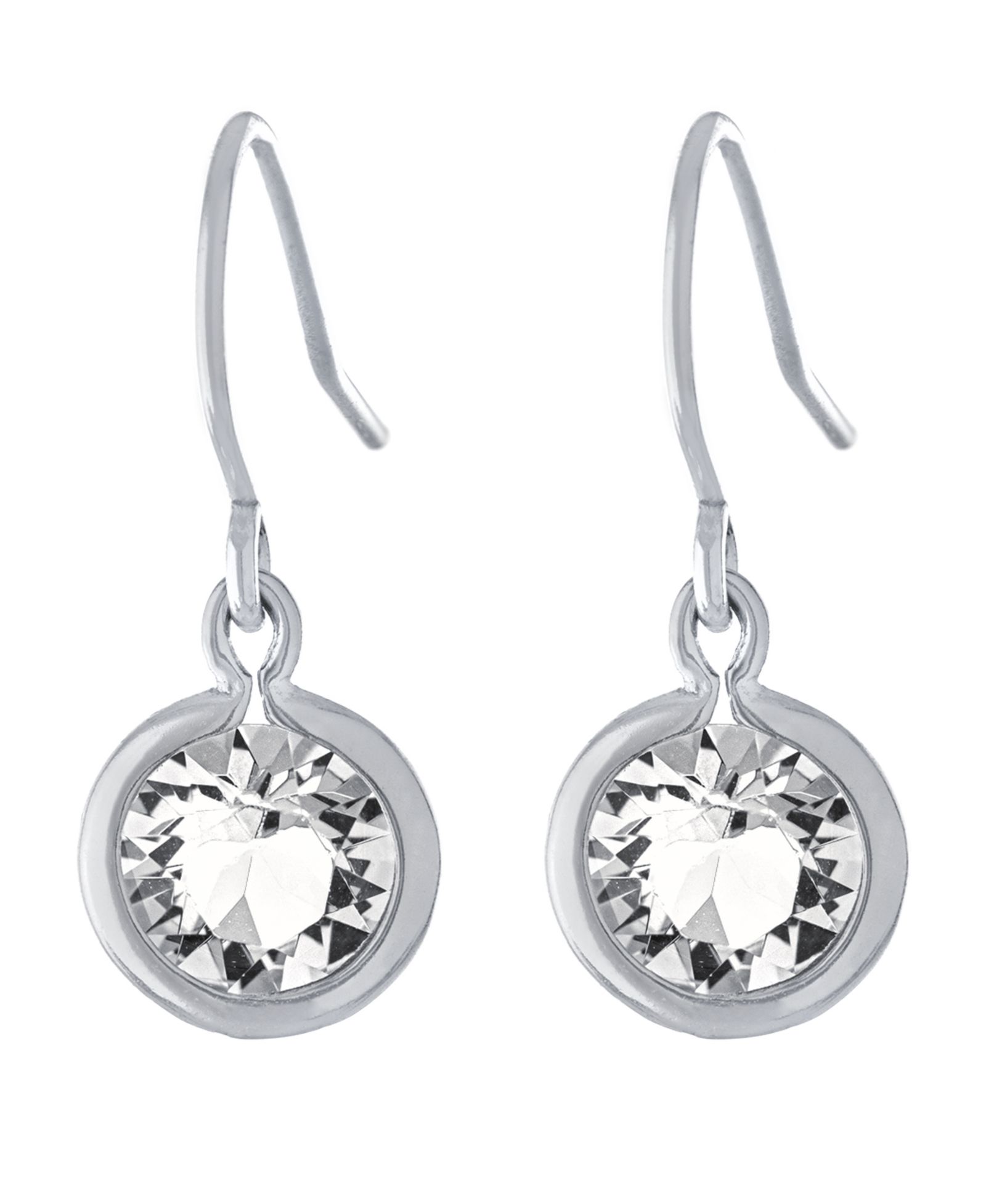 Fine Crystal 6mm Bezel Drop Earrings in Sterling Silver