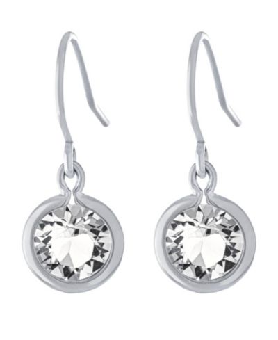 Fine Crystal 6mm Bezel Drop Earrings in Sterling Silver