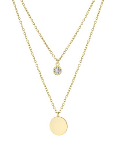 Двойная цепочка 16" + 2" Cubic Zirconia Solitaire в золоте поверх серебра