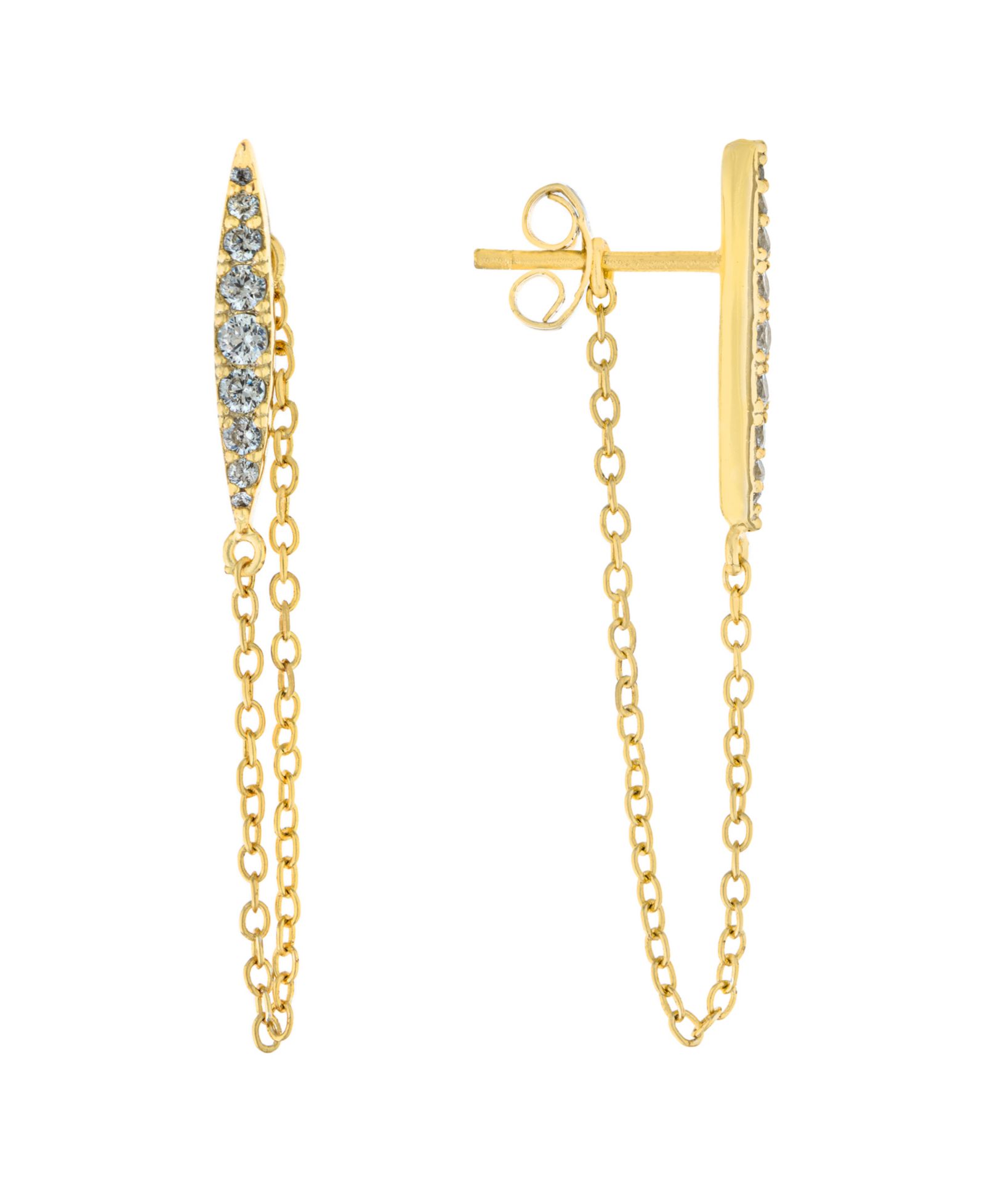 Серьги Macy's с цирконием и цепочкой из стерлингового серебра с золотым покрытием