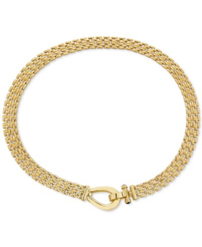 Ожерелье-колье Italian Gold Black Spinel Horseshoe Clasp Panther в 14k Gold-Plated Sterling Silver, 17"