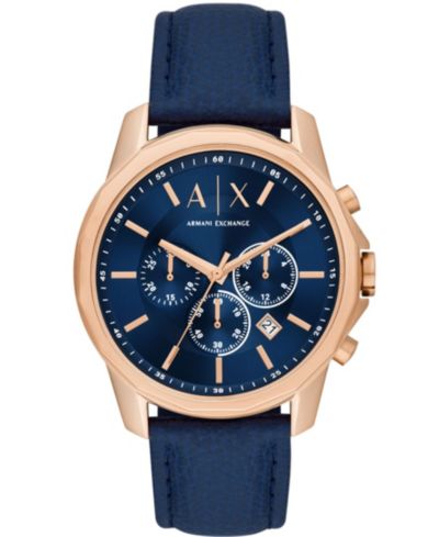Мужские часы A|X Armani Exchange Chronograph Blue Leather Strap 44mm