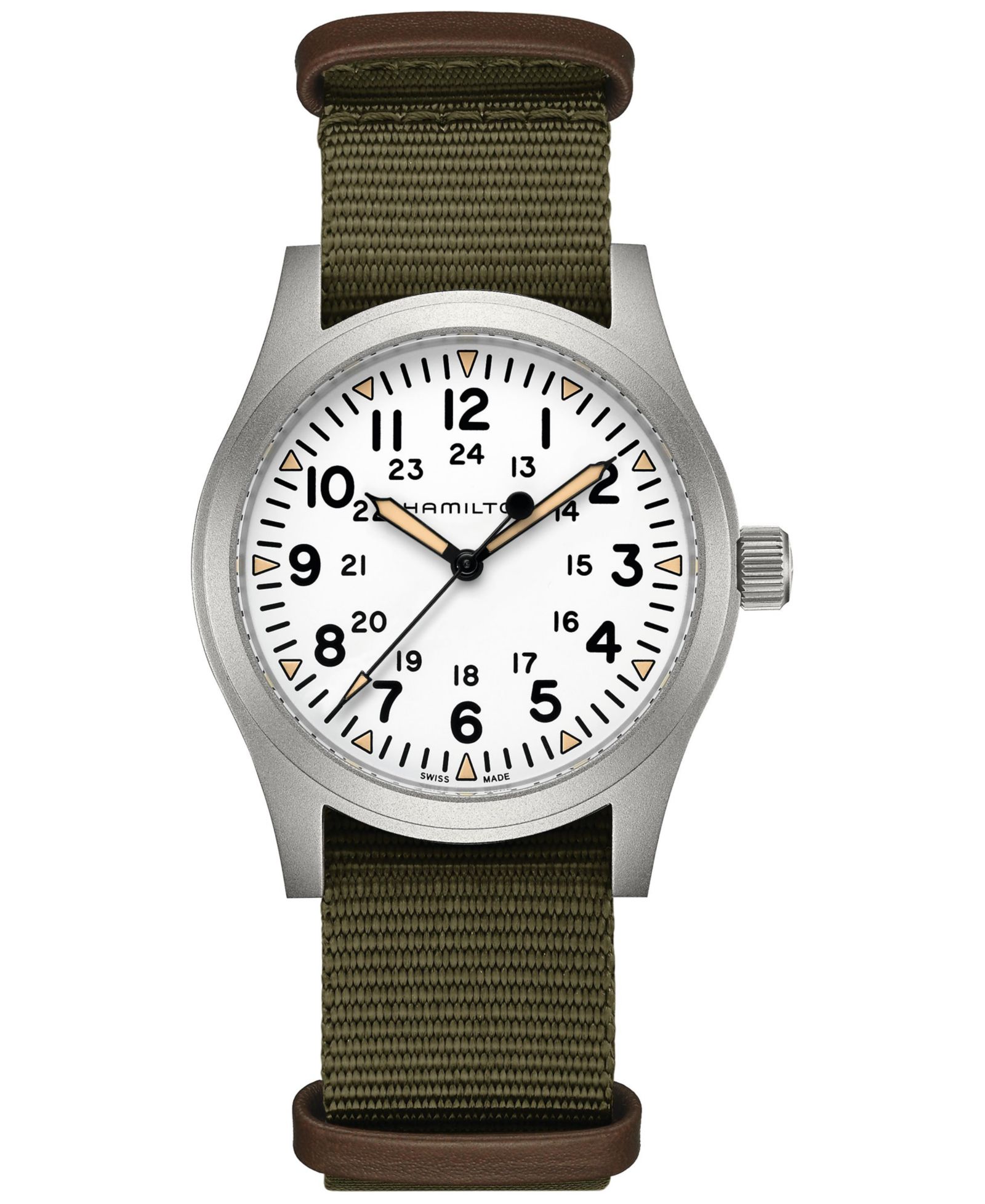 Мужские часы Hamilton Swiss Khaki Field Green с текстильным ремешком 42mm