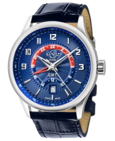 GV2 by Gevril Men's Swiss Made Giromondo Swiss Quartz Leather Strap Watch