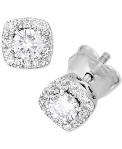 Серьги-гвоздики с Halo из Lab-Created Diamond в Sterling Silver или 14K Gold-Plated Sterling Silver