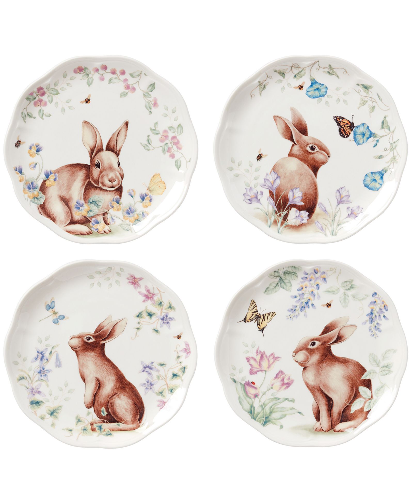Декоративные тарелки Lenox Butterfly Meadow с зайцем, набор из 4 шт.