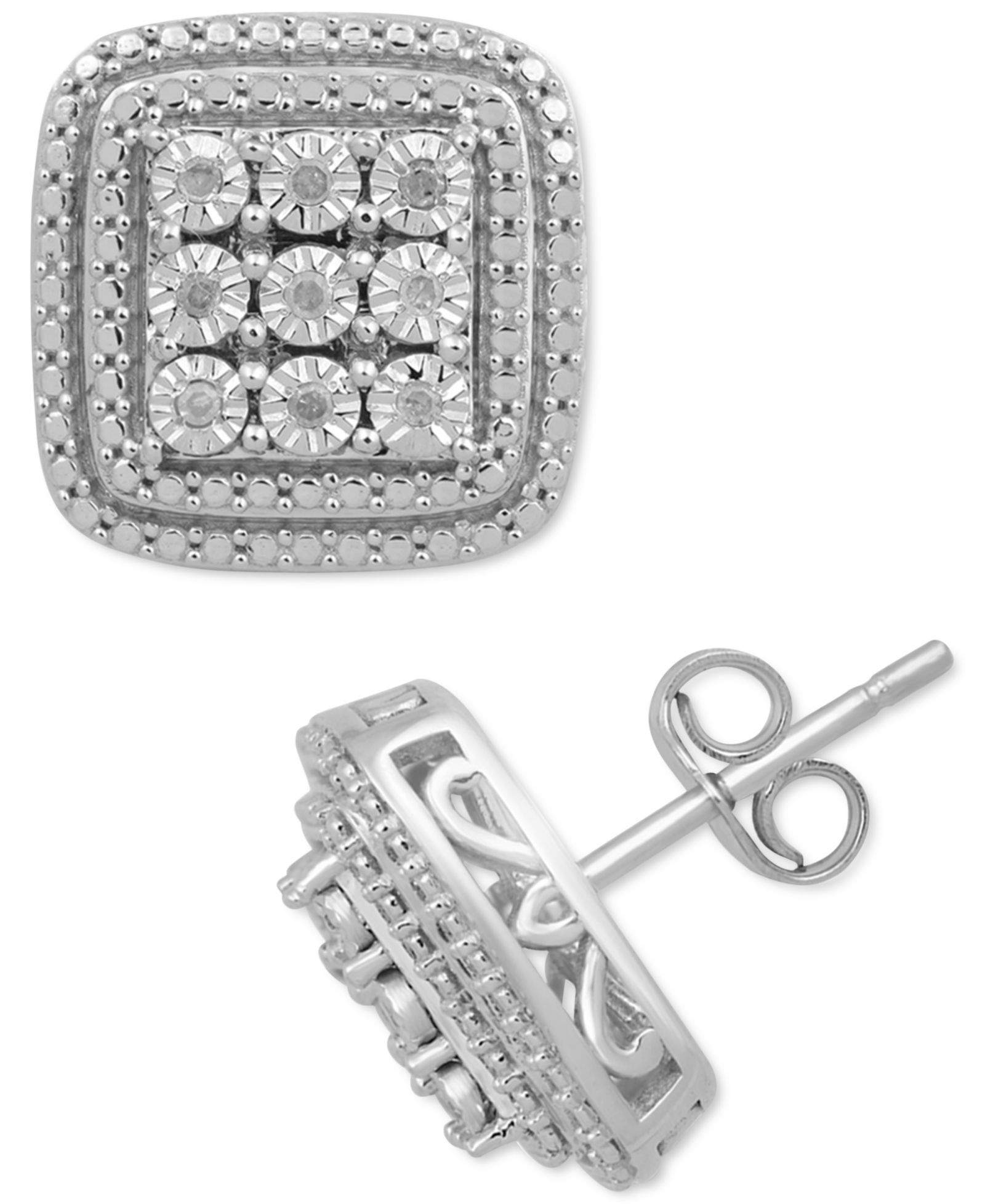 Серьги-гвоздики с бриллиантовым кластером (1/10 ct. t.w.) из стерлингового серебра