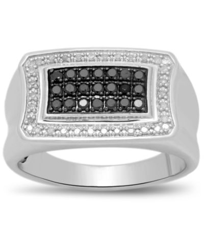 Мужское кольцо с черными и белыми бриллиантами (1/2 ct. t.w.) из стерлингового серебра