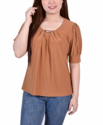 NY Collection Женский топ Petite Short Sleeve Balloon Sleeve