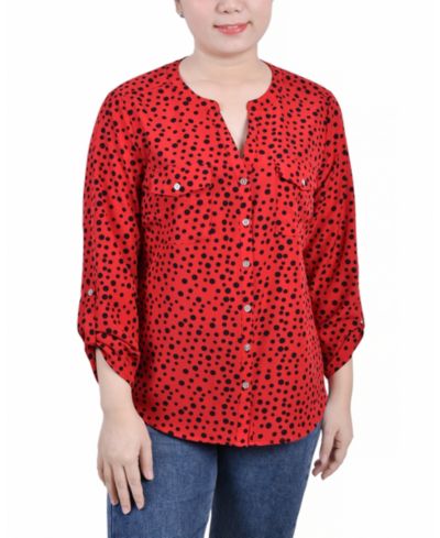 Блузка Petite 3/4 Sleeve Roll Tab Y Neck