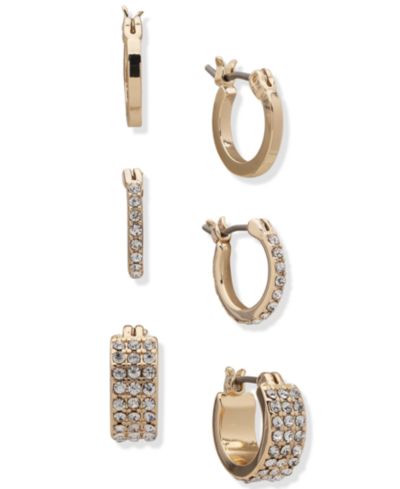 Комплект серег DKNY Gold-Tone 3-Pc. Set Extra-Small Pavé Hoop